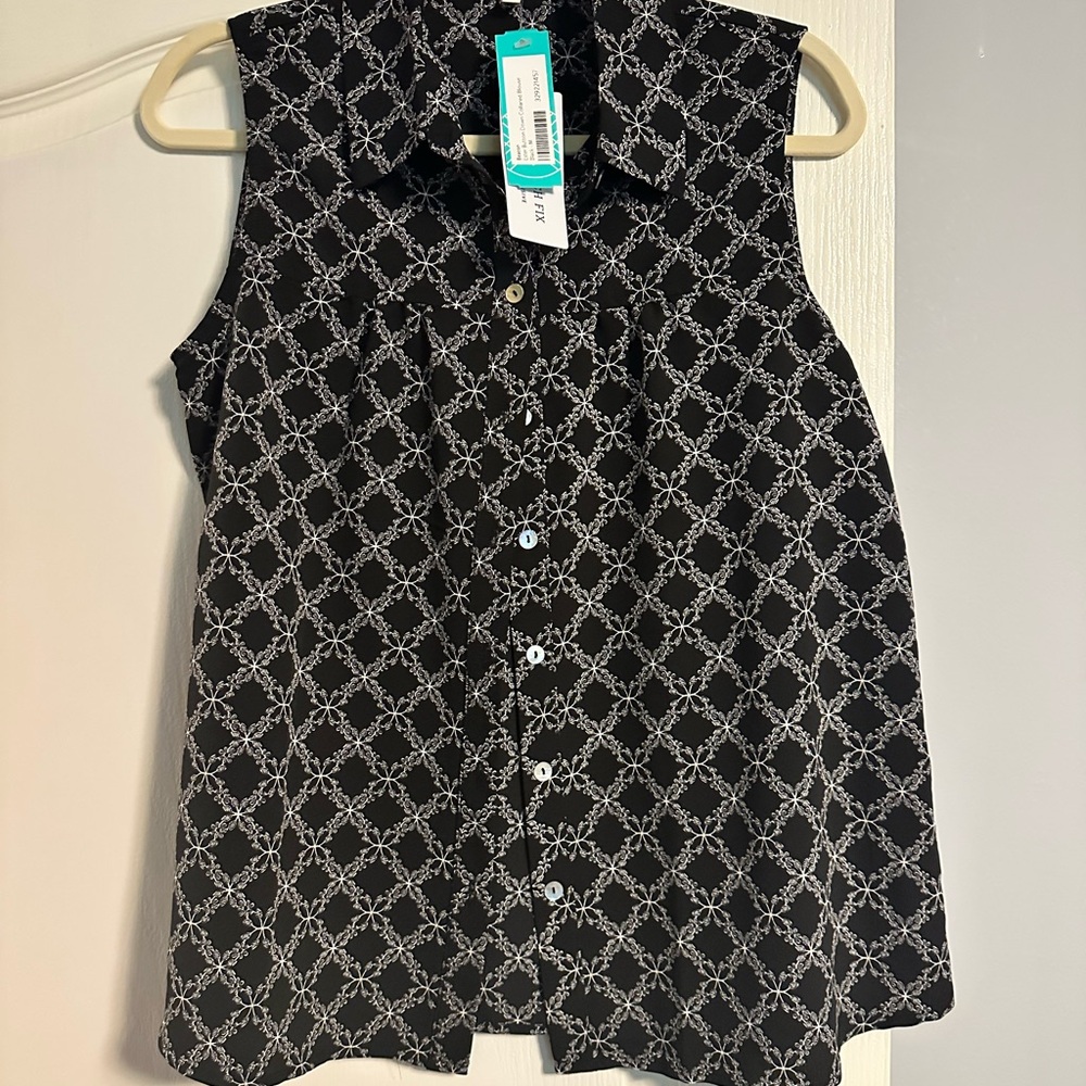 Beacon Black and Gray Sleeveless Button Down Shirt